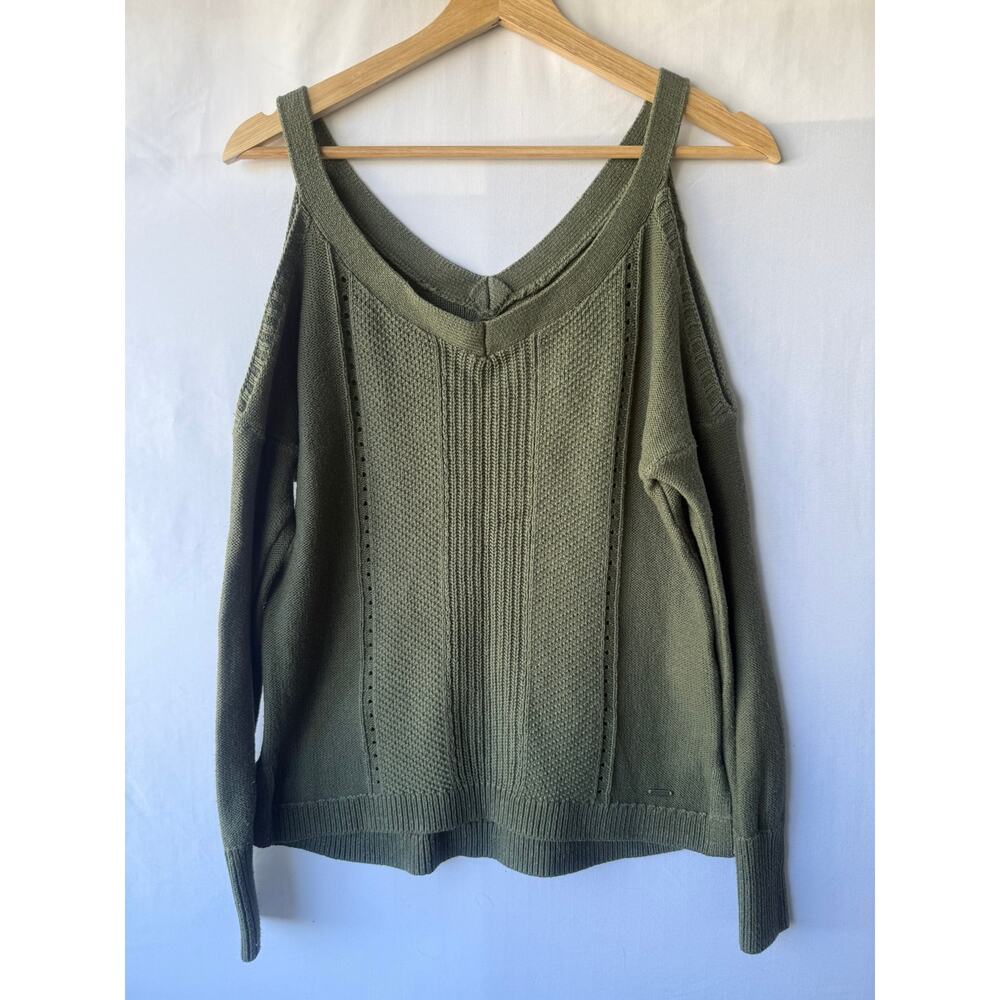 Hollister Olive Green Cold Shoulder Knit Sweater- Size M